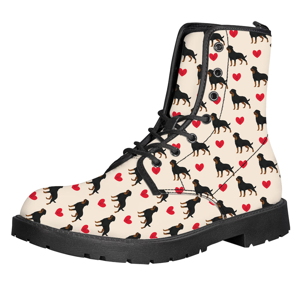 Love Rottweiler Pattern Print Leather Boots