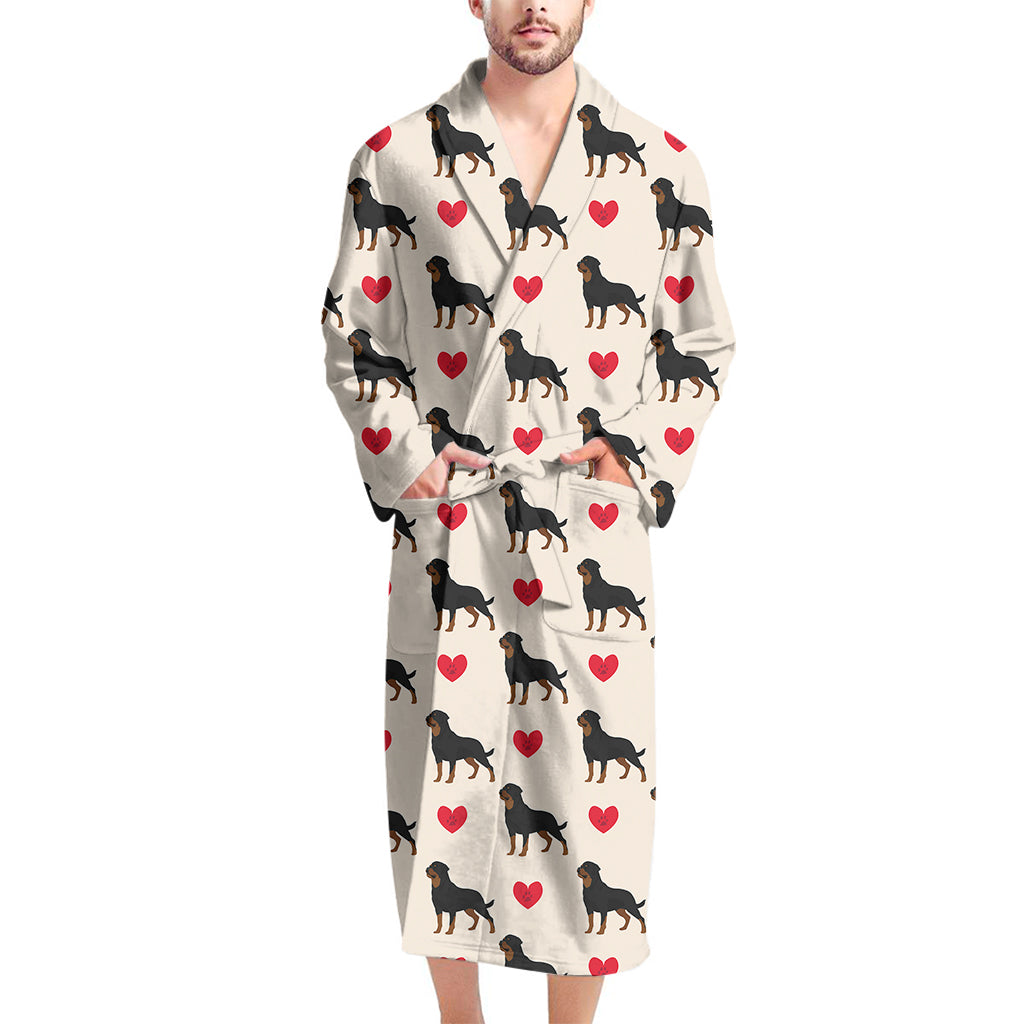 Love Rottweiler Pattern Print Men's Bathrobe