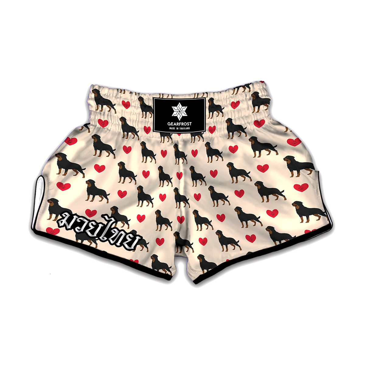 Love Rottweiler Pattern Print Muay Thai Boxing Shorts