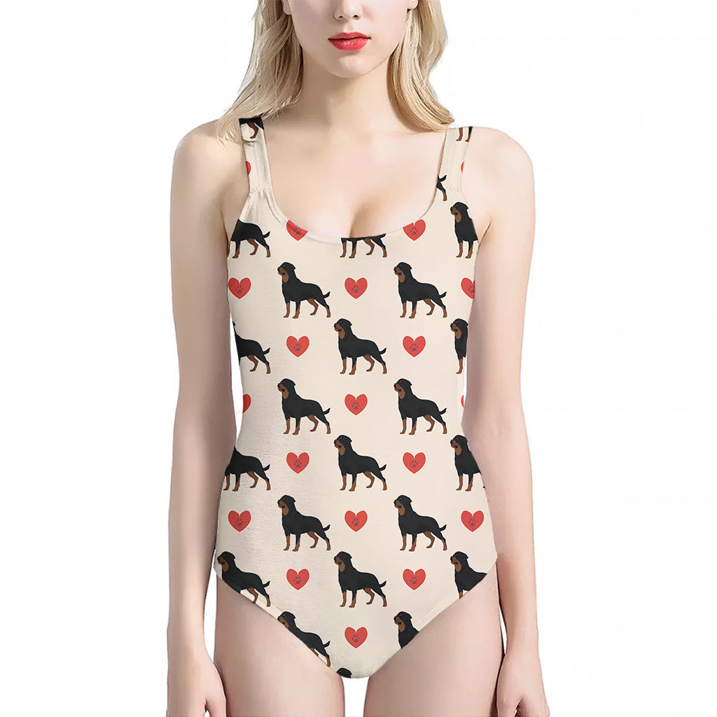 Love Rottweiler Pattern Print One Piece Halter Neck Swimsuit