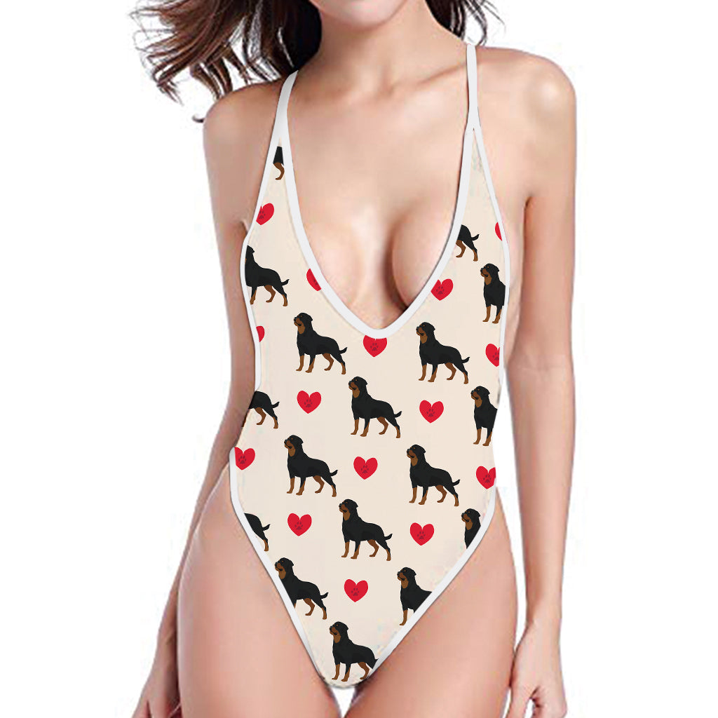 Love Rottweiler Pattern Print One Piece High Cut Swimsuit