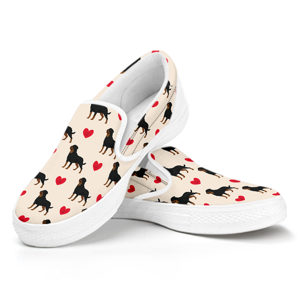 Love Rottweiler Pattern Print White Slip On Shoes