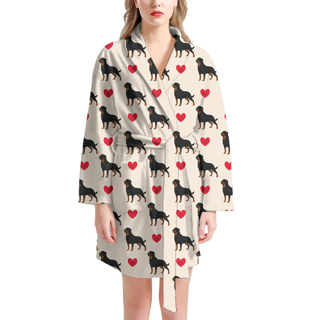 Love Rottweiler Pattern Print Women's Bathrobe