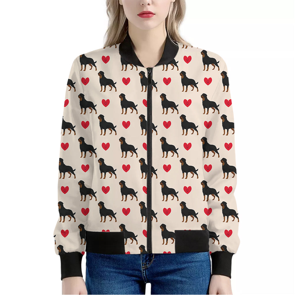 Love Rottweiler Pattern Print Women's Bomber Jacket