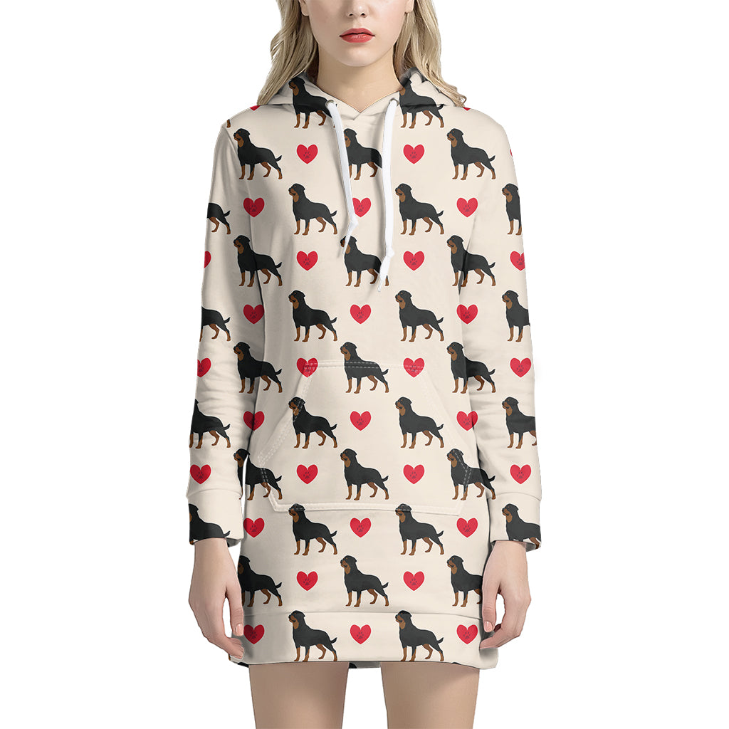 Love Rottweiler Pattern Print Women's Pullover Hoodie Dress