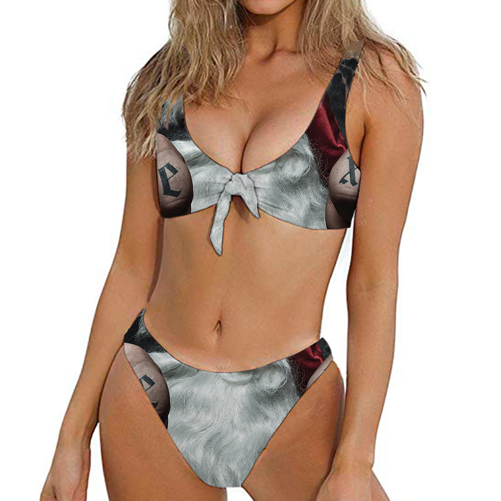 Love Xmas Santa Claus Print Front Bow Tie Bikini