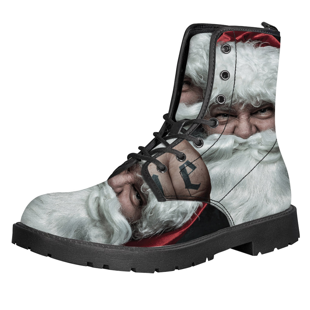 Love Xmas Santa Claus Print Leather Boots