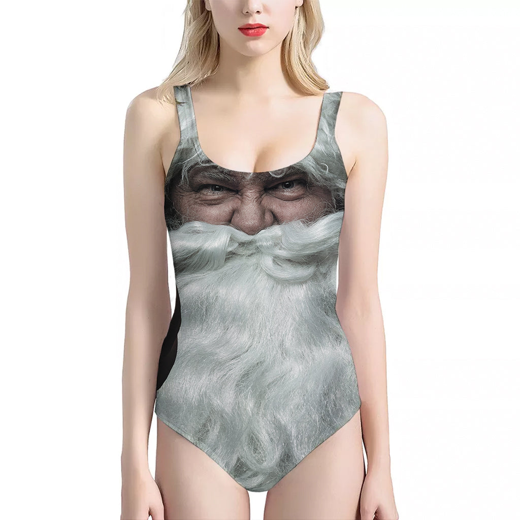 Love Xmas Santa Claus Print One Piece Halter Neck Swimsuit