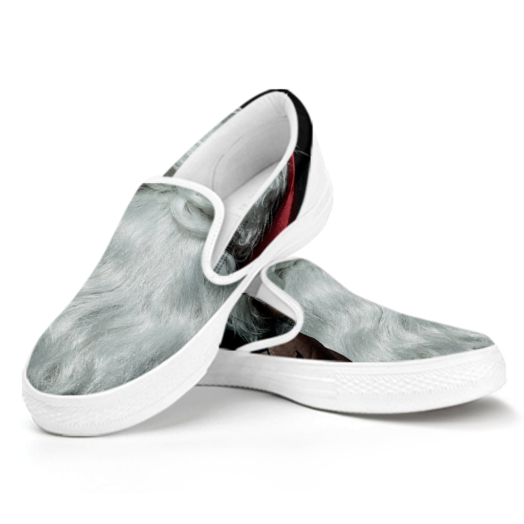 Love Xmas Santa Claus Print White Slip On Shoes