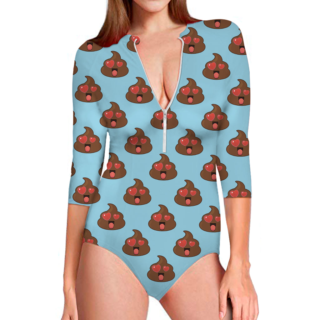 Lovely Poop Pattern Print Long Sleeve One Piece Swimsuit