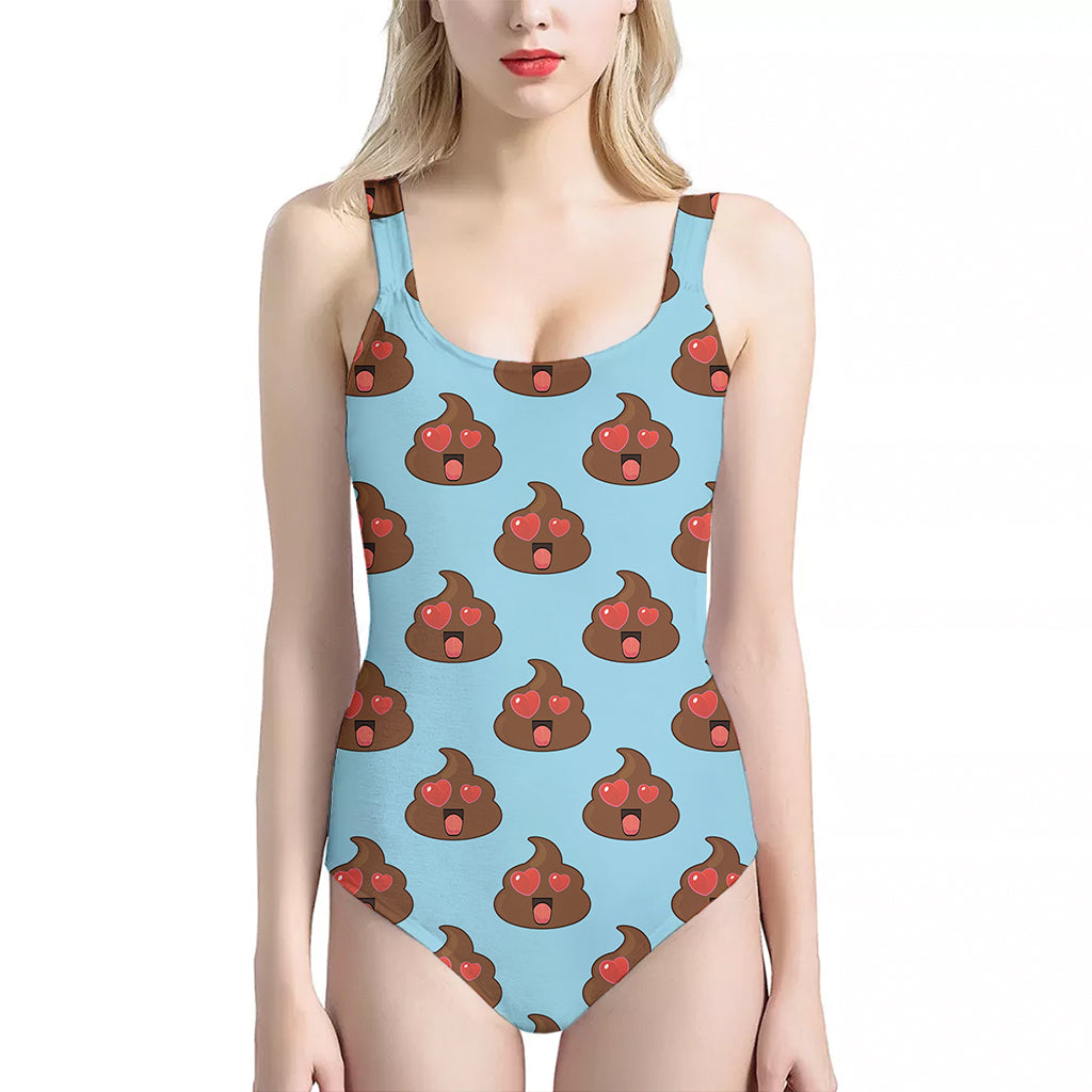 Lovely Poop Pattern Print One Piece Halter Neck Swimsuit