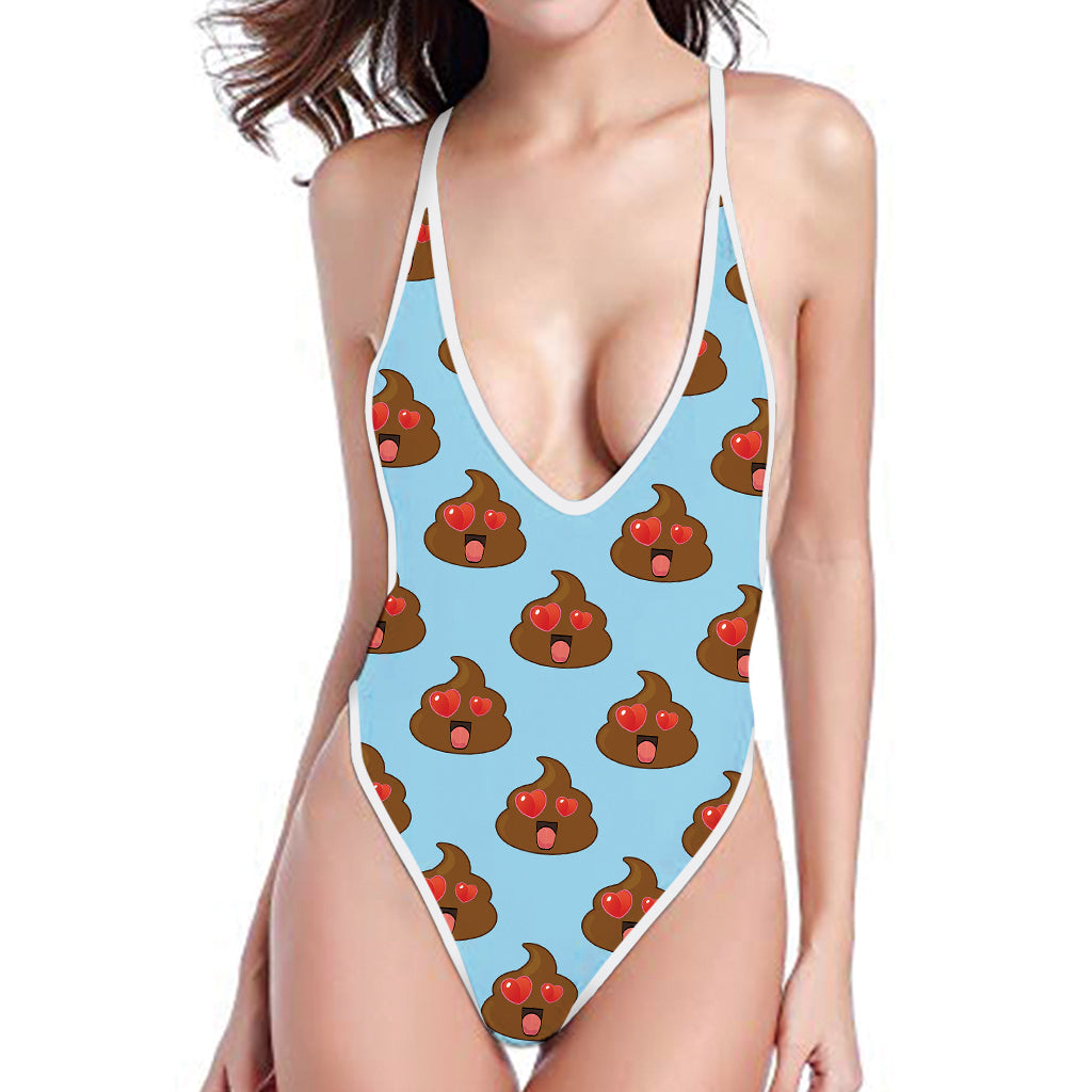 Lovely Poop Pattern Print One Piece High Cut Swimsuit