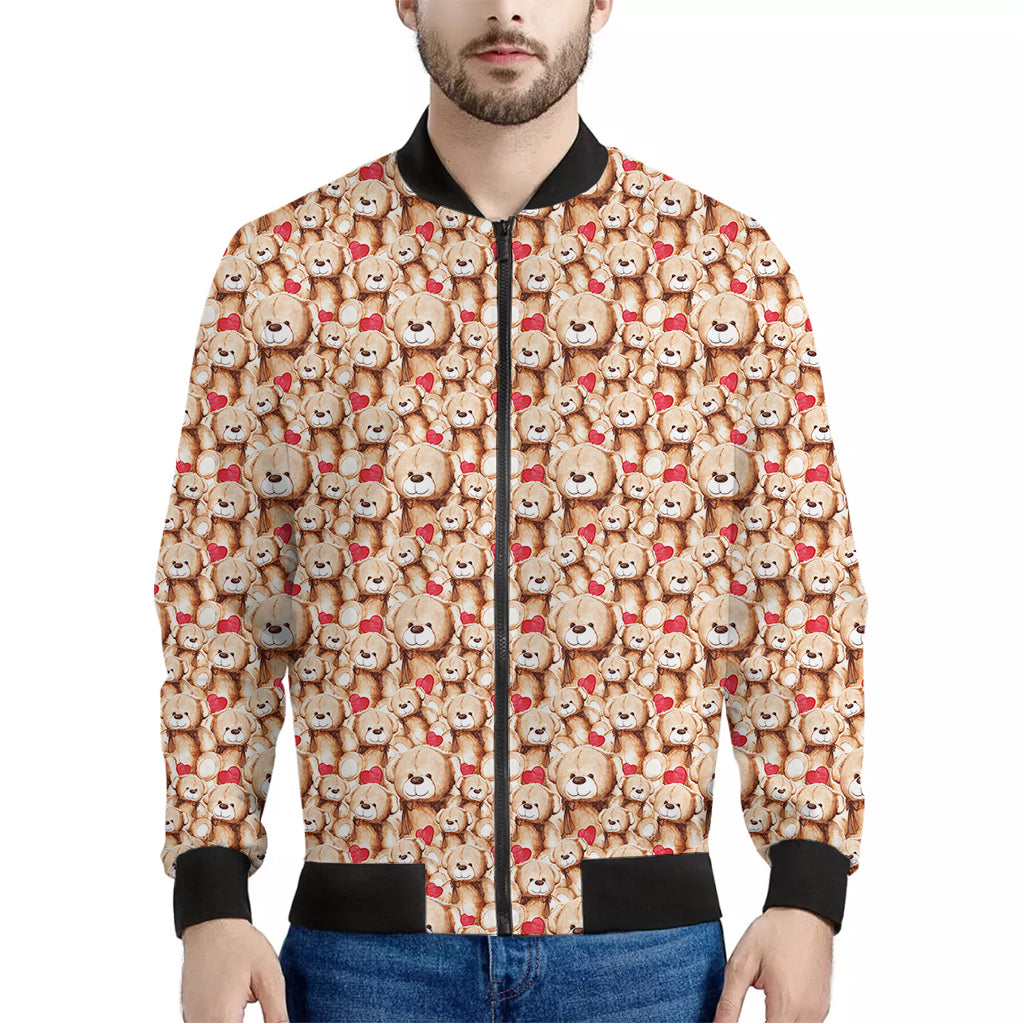 Lovely Teddy Bear Pattern Print Men's Bomber Jacket