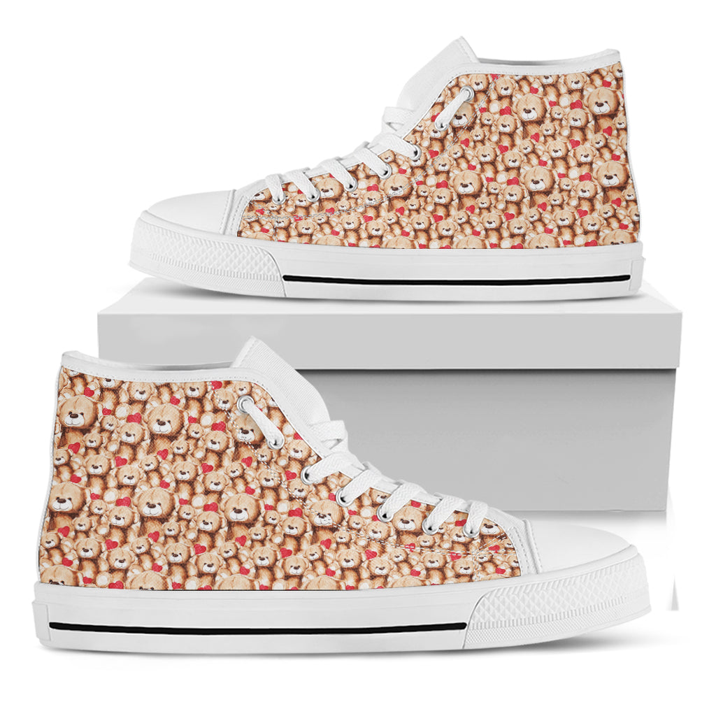 Lovely Teddy Bear Pattern Print White High Top Shoes