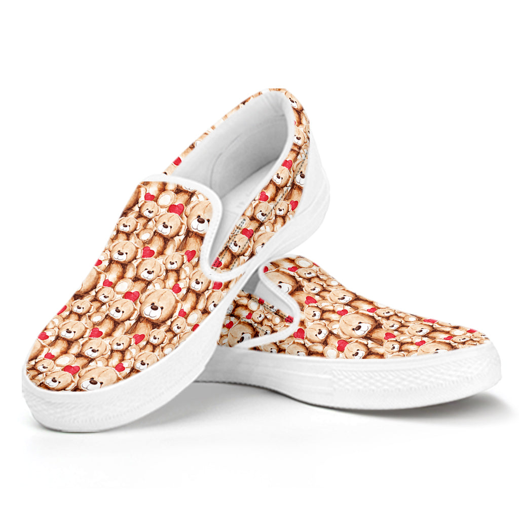 Lovely Teddy Bear Pattern Print White Slip On Shoes