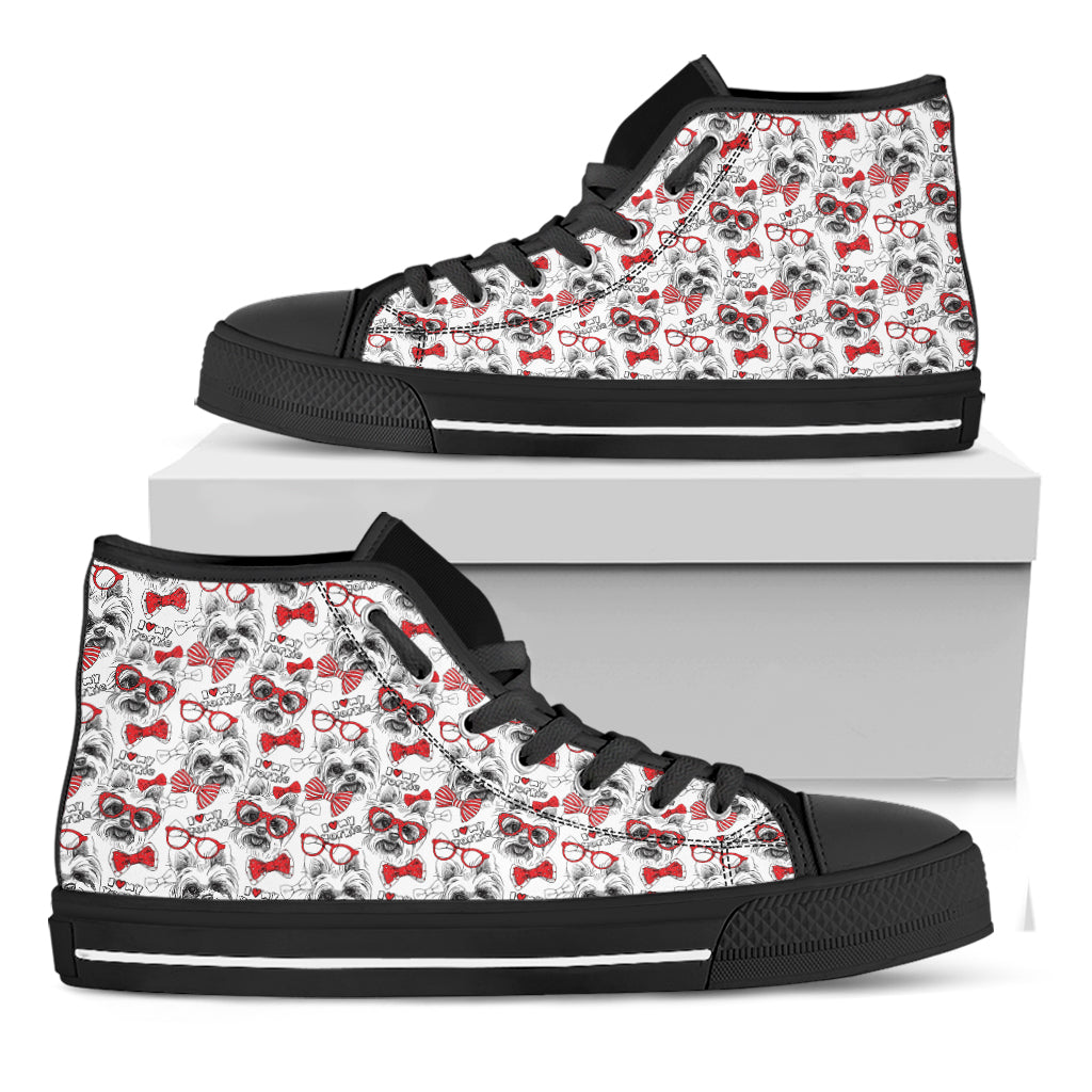 Lovely Yorkshire Terrier Pattern Print Black High Top Shoes