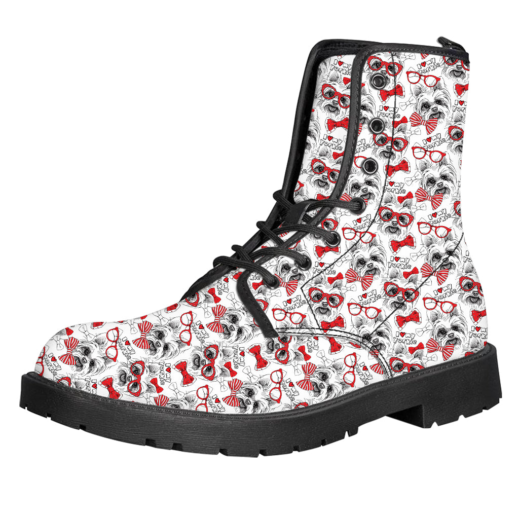 Lovely Yorkshire Terrier Pattern Print Leather Boots