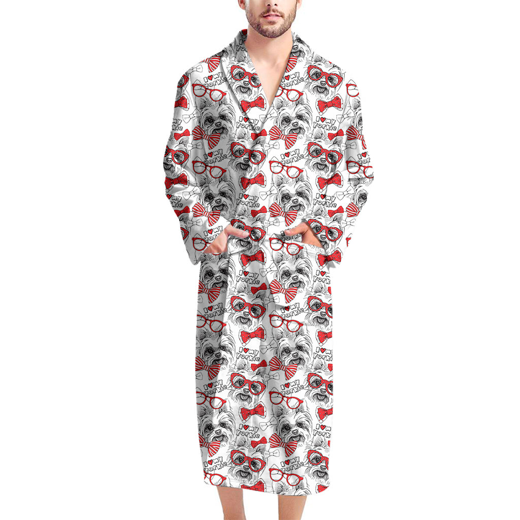 Lovely Yorkshire Terrier Pattern Print Men's Bathrobe