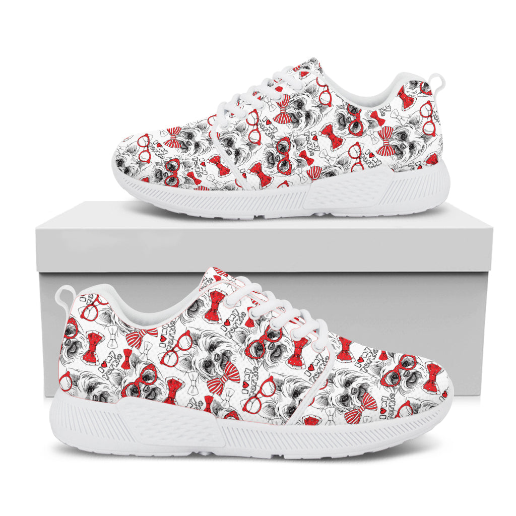 Lovely Yorkshire Terrier Pattern Print White Athletic Shoes