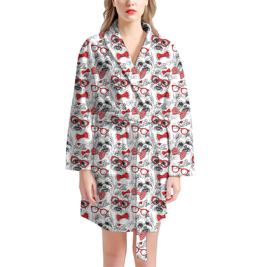 Lovely Yorkshire Terrier Pattern Print Women's Bathrobe