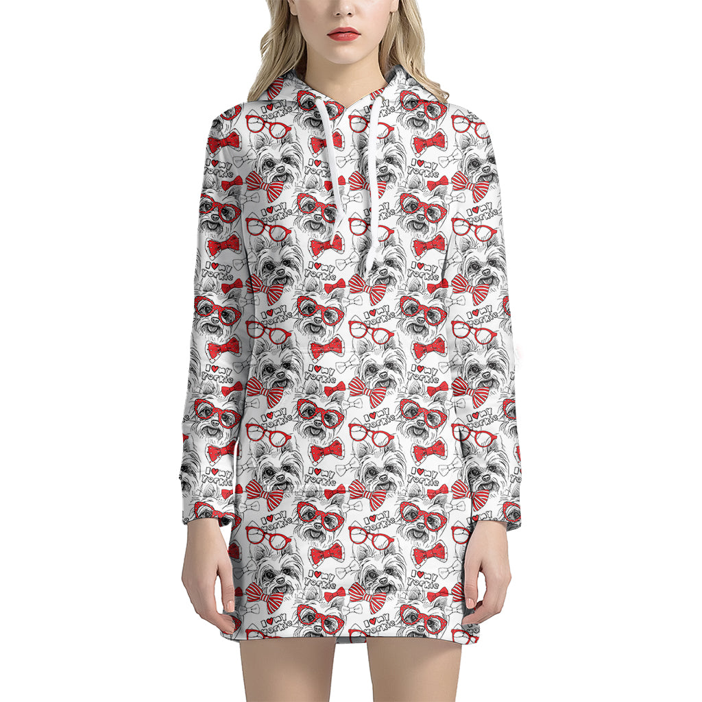 Lovely Yorkshire Terrier Pattern Print Women's Pullover Hoodie Dress