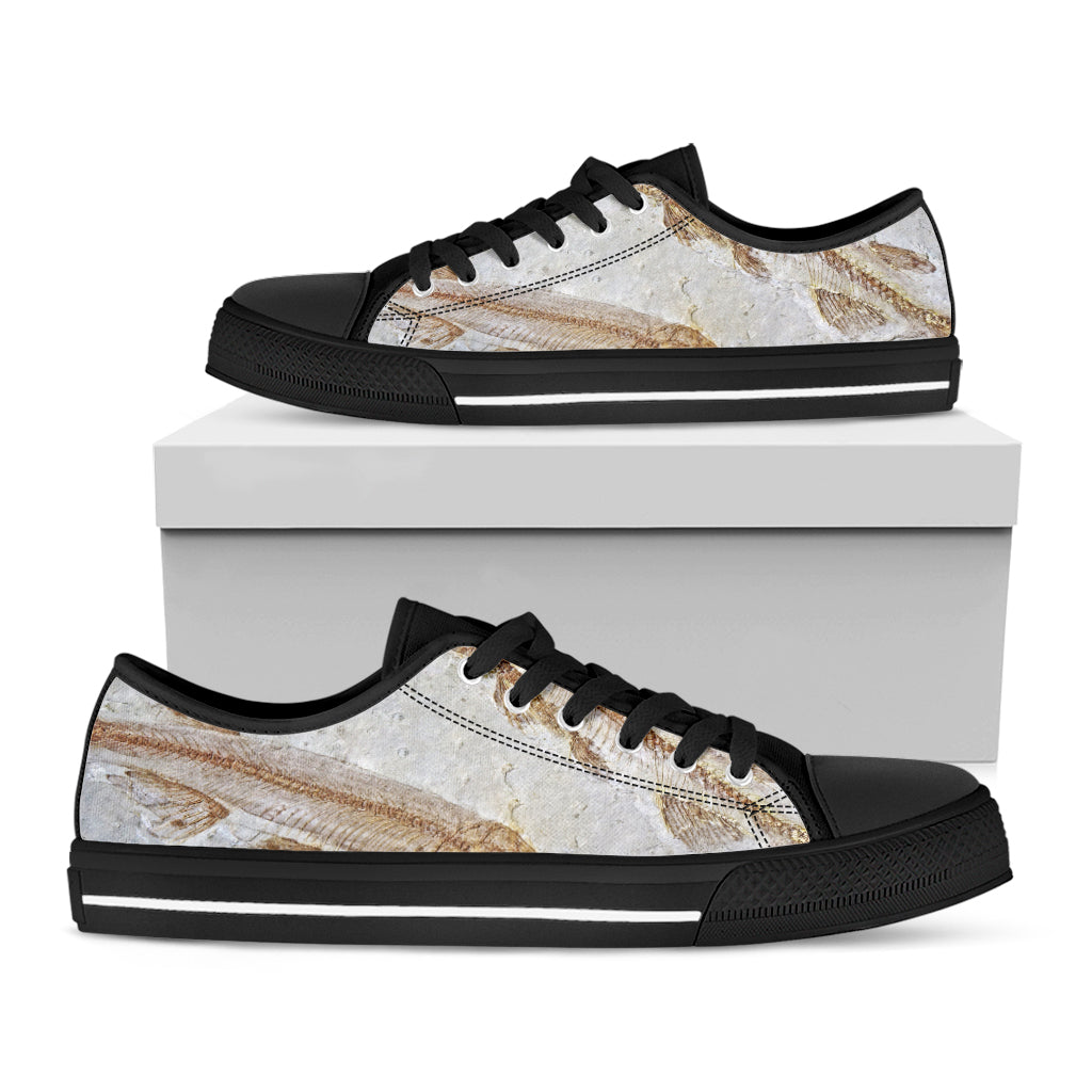 Lycoptera Fish Fossil Print Black Low Top Shoes