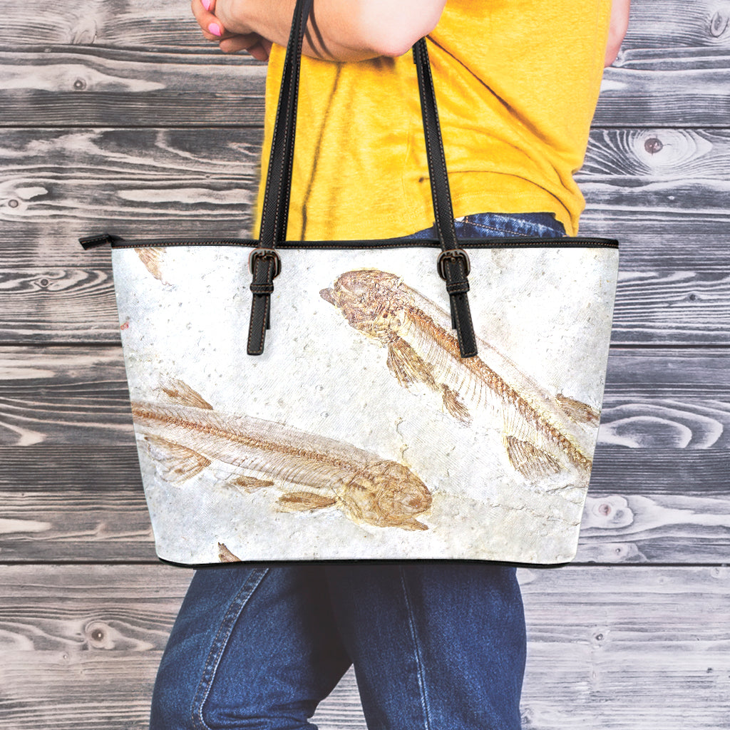 Lycoptera Fish Fossil Print Leather Tote Bag