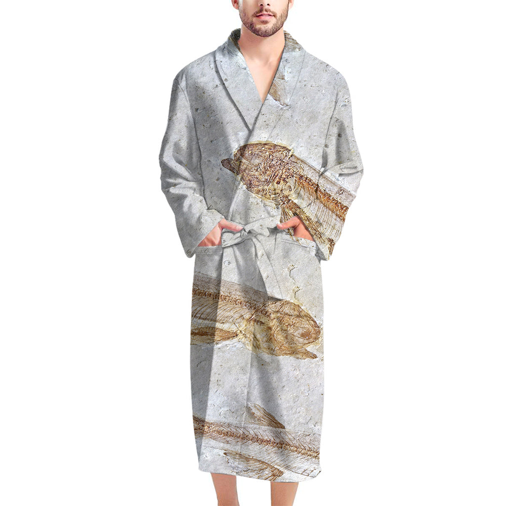 Lycoptera Fish Fossil Print Men's Bathrobe