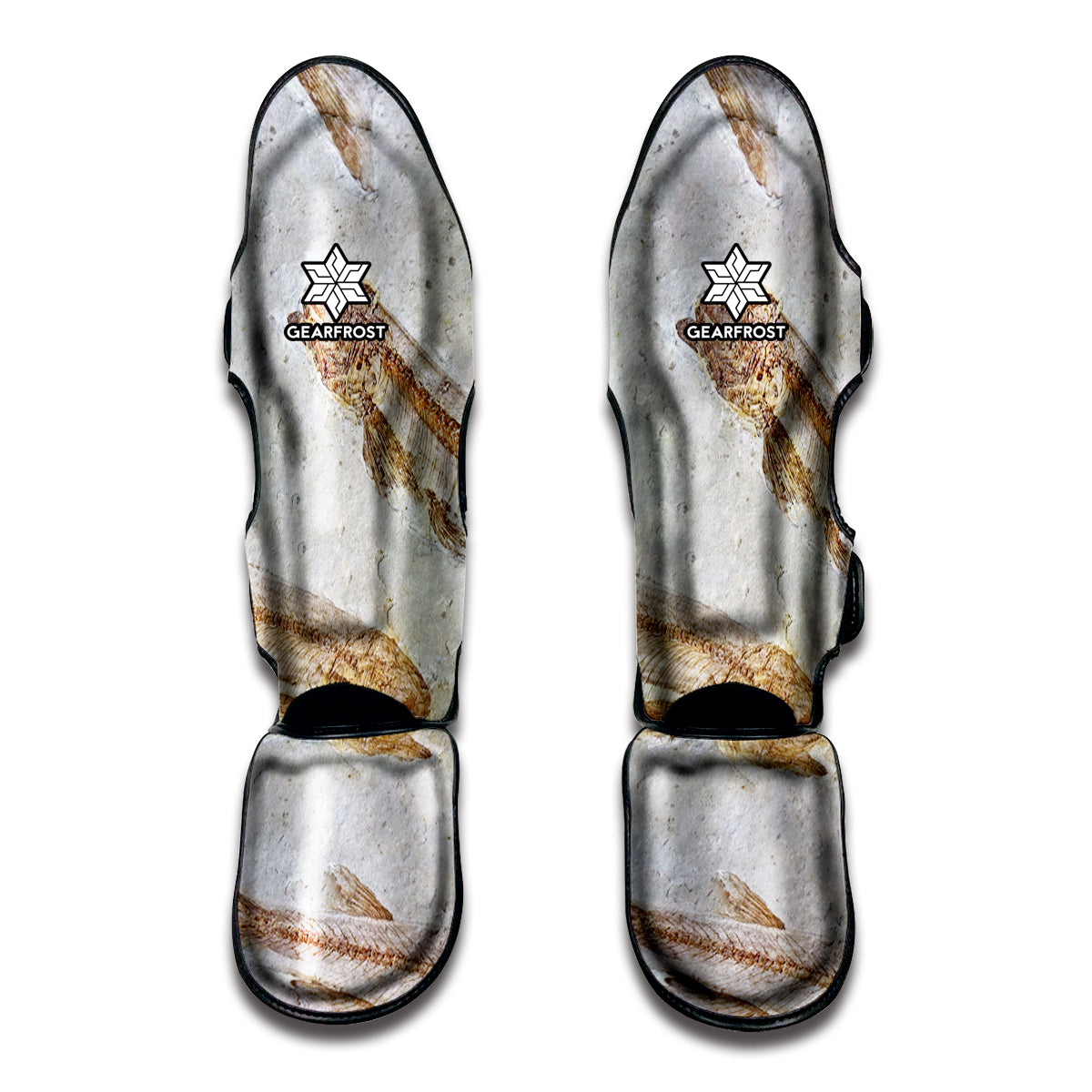 Lycoptera Fish Fossil Print Muay Thai Shin Guards