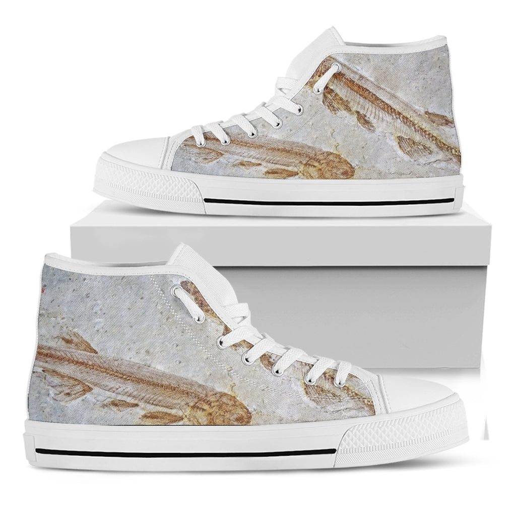 Lycoptera Fish Fossil Print White High Top Shoes