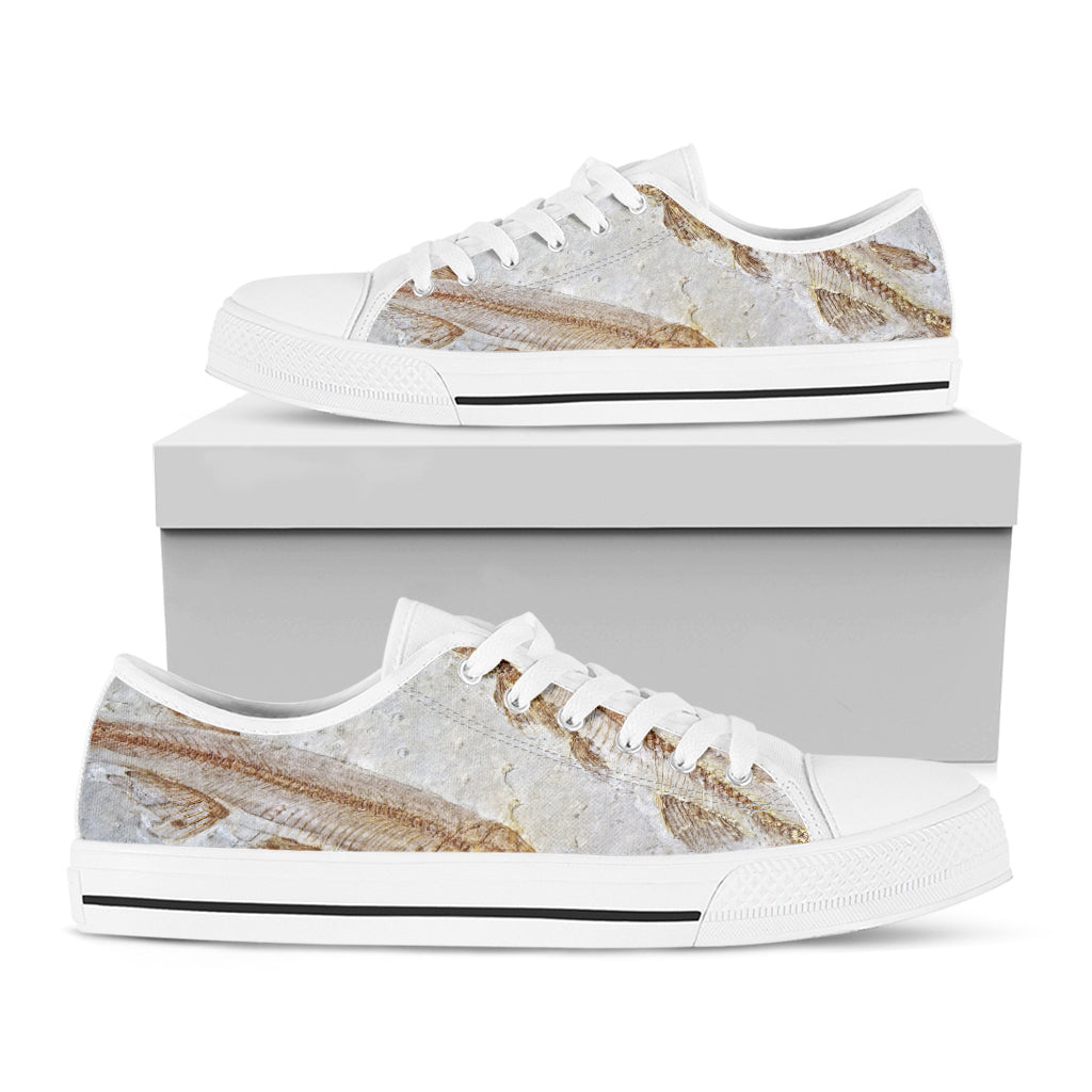 Lycoptera Fish Fossil Print White Low Top Shoes