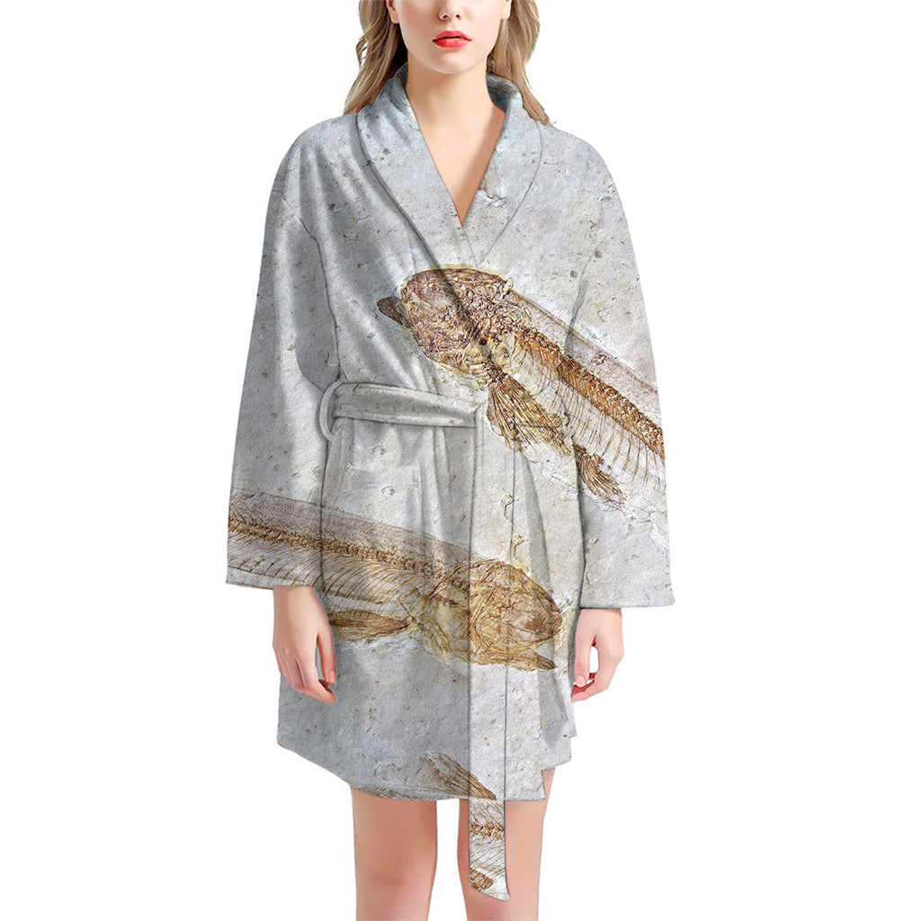 Lycoptera Fish Fossil Print Women's Bathrobe