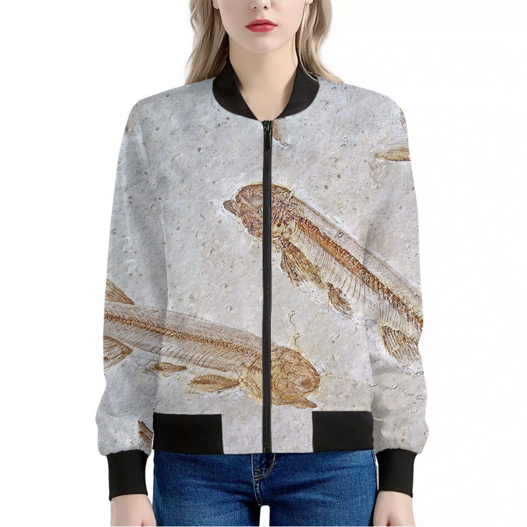 Lycoptera Fish Fossil Print Women's Bomber Jacket