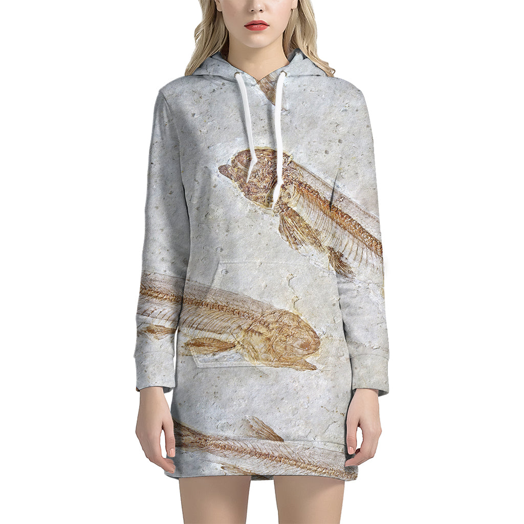 Lycoptera Fish Fossil Print Women's Pullover Hoodie Dress