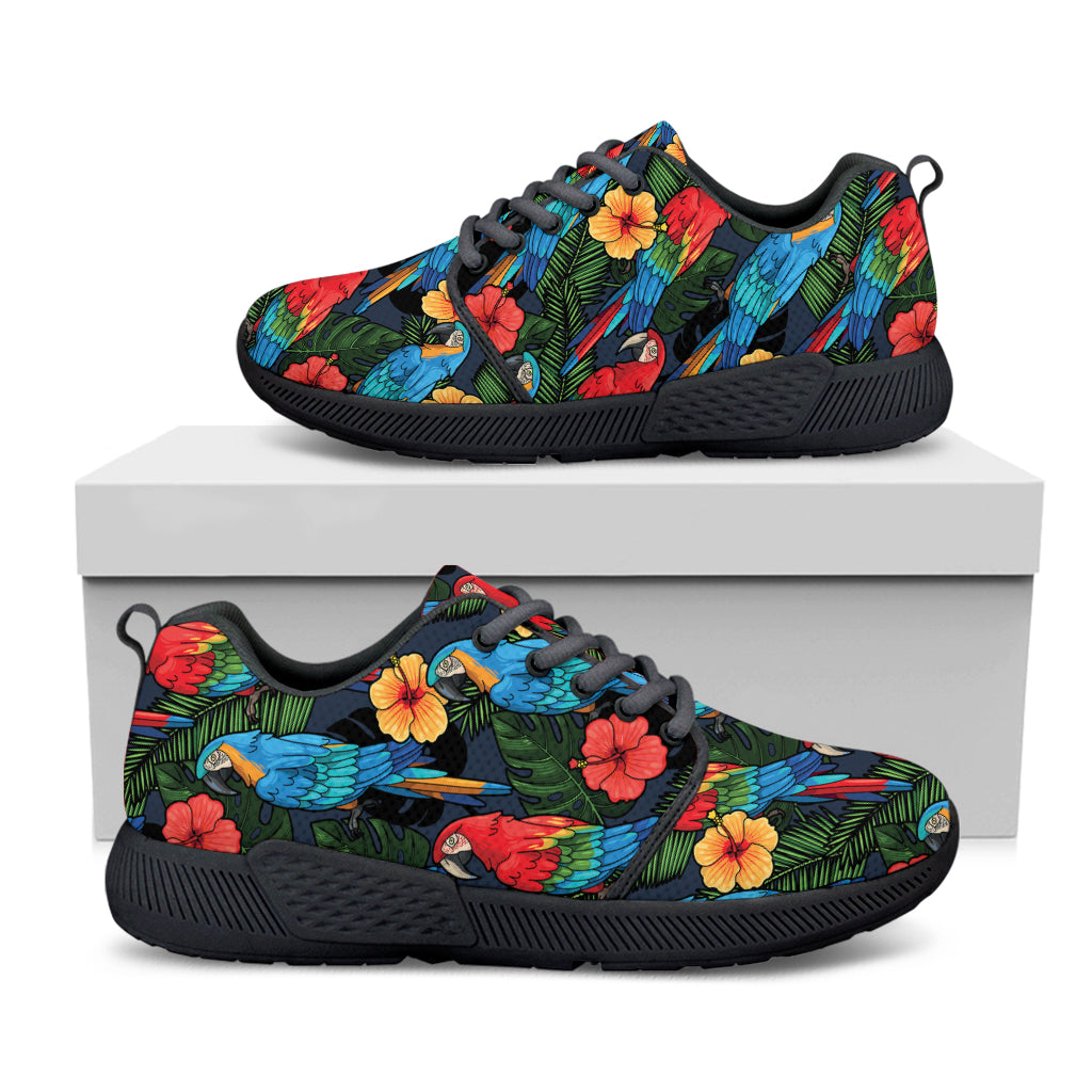 Macaw Parrot Pattern Print Black Athletic Shoes