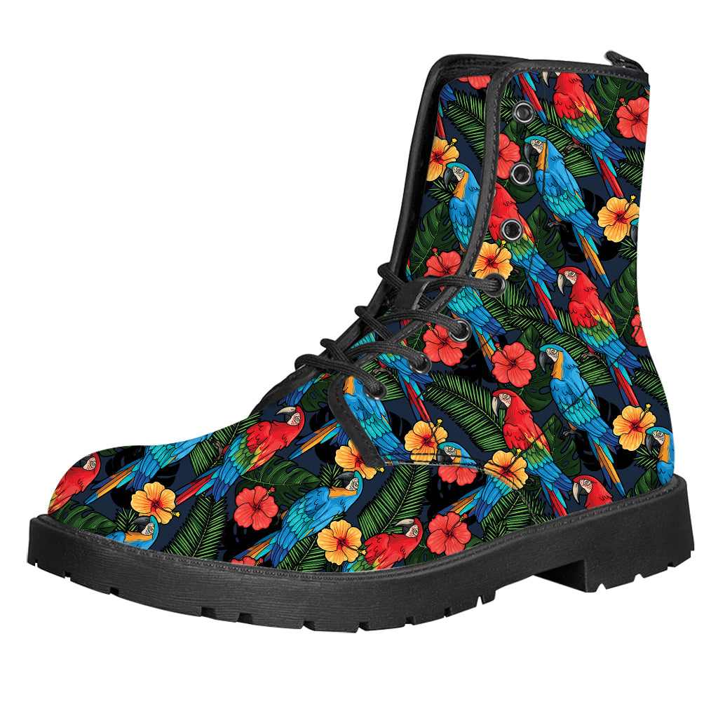 Macaw Parrot Pattern Print Leather Boots