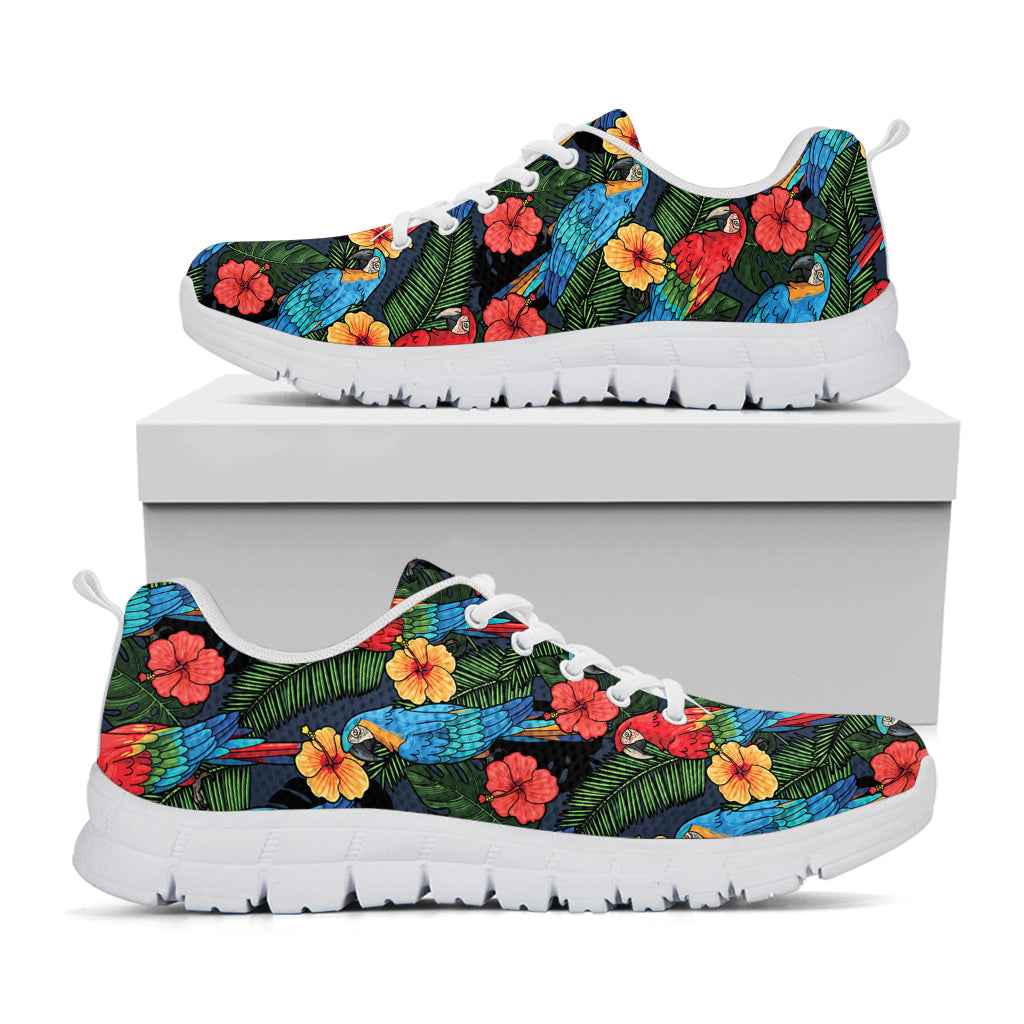 Macaw Parrot Pattern Print White Sneakers