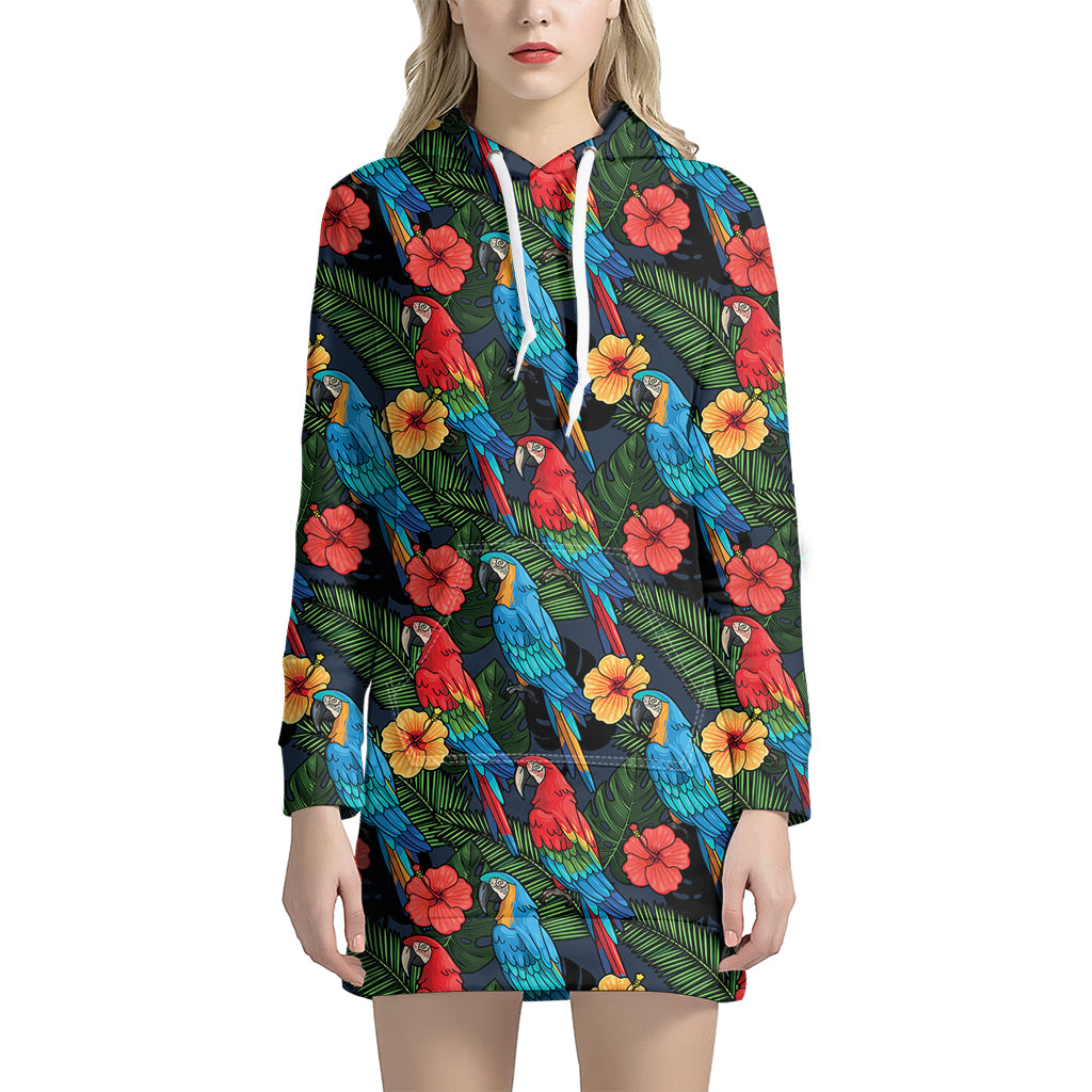 Macaw Parrot Pattern Print Women's Pullover Hoodie Dress