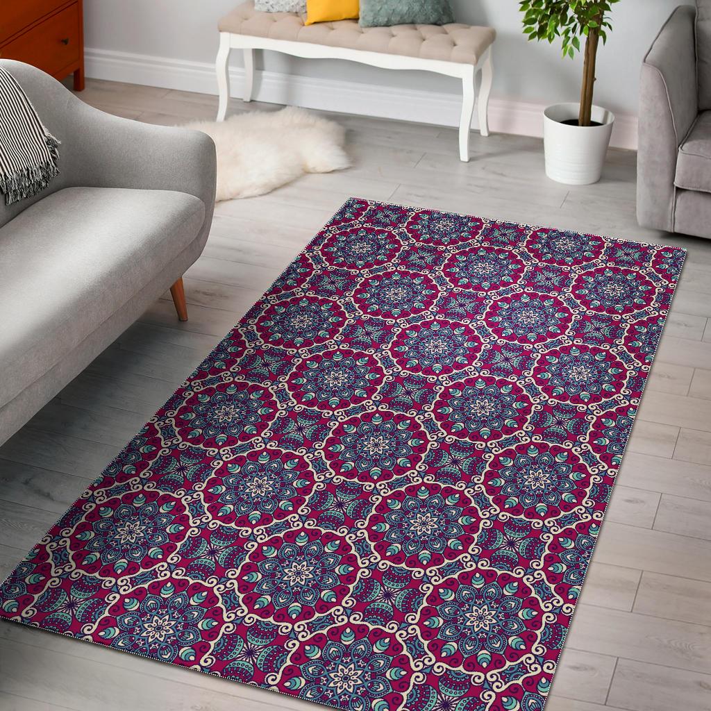 Magenta Mandala Bohemian Pattern Print Area Rug