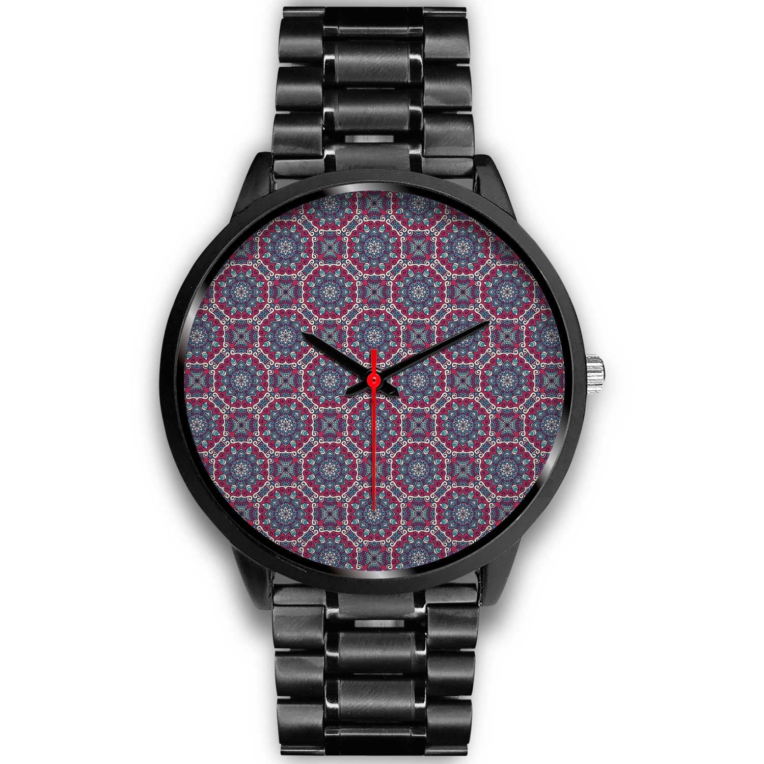 Magenta Mandala Bohemian Pattern Print Black Watch