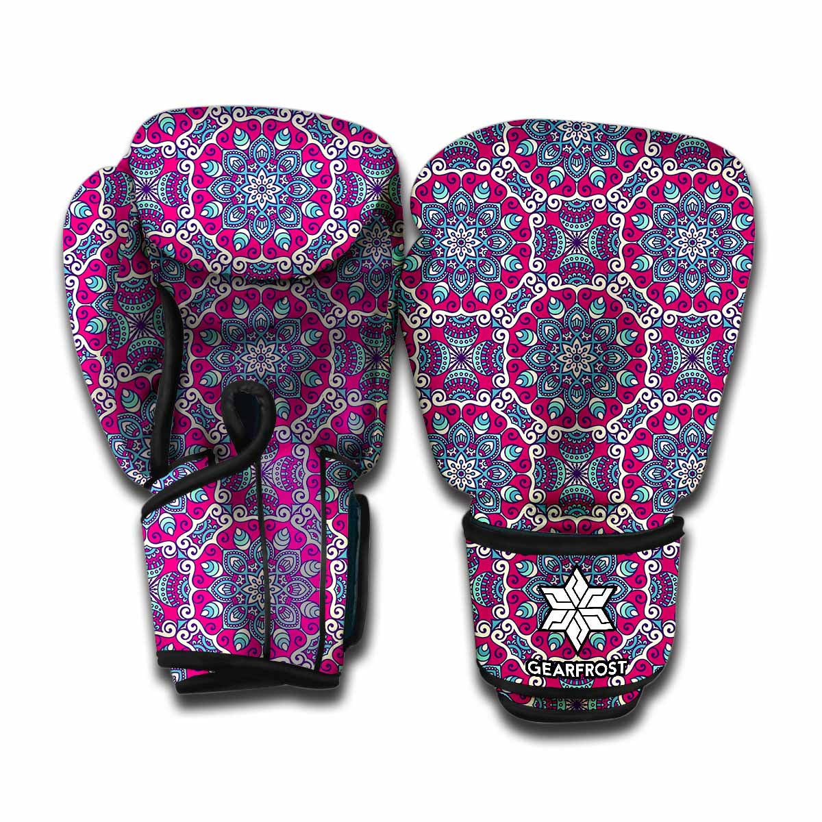 Magenta Mandala Bohemian Pattern Print Boxing Gloves