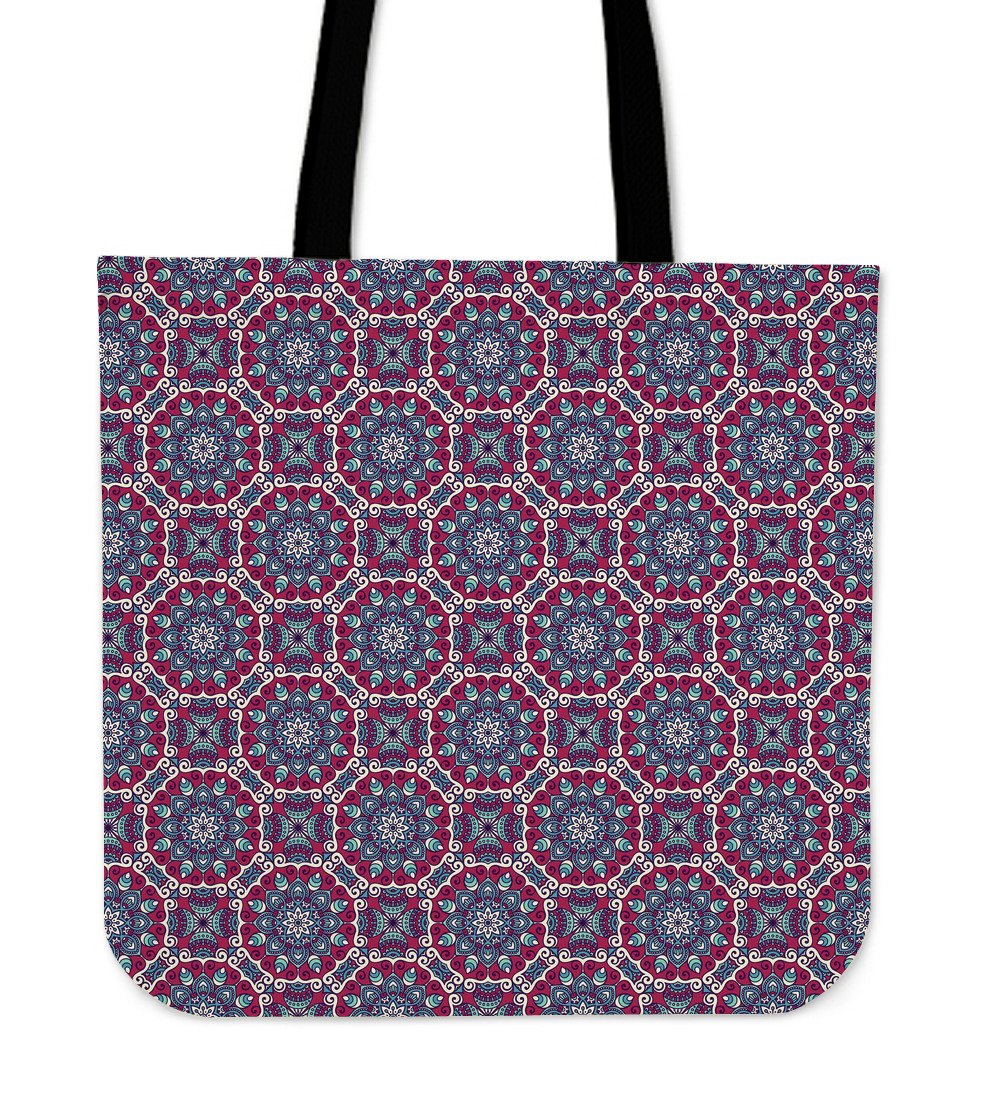 Magenta Mandala Bohemian Pattern Print Canvas Tote Bag