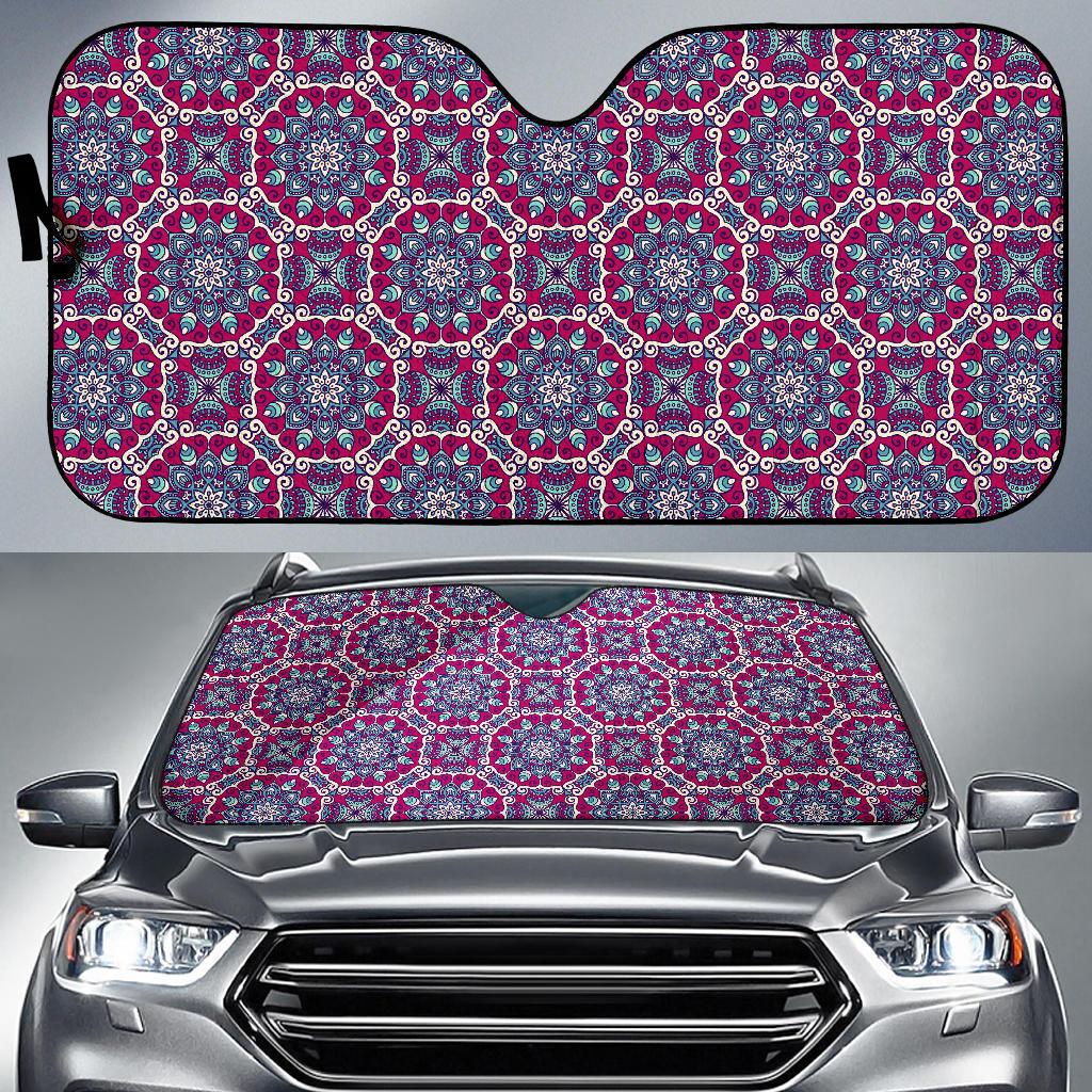 Magenta Mandala Bohemian Pattern Print Car Sun Shade