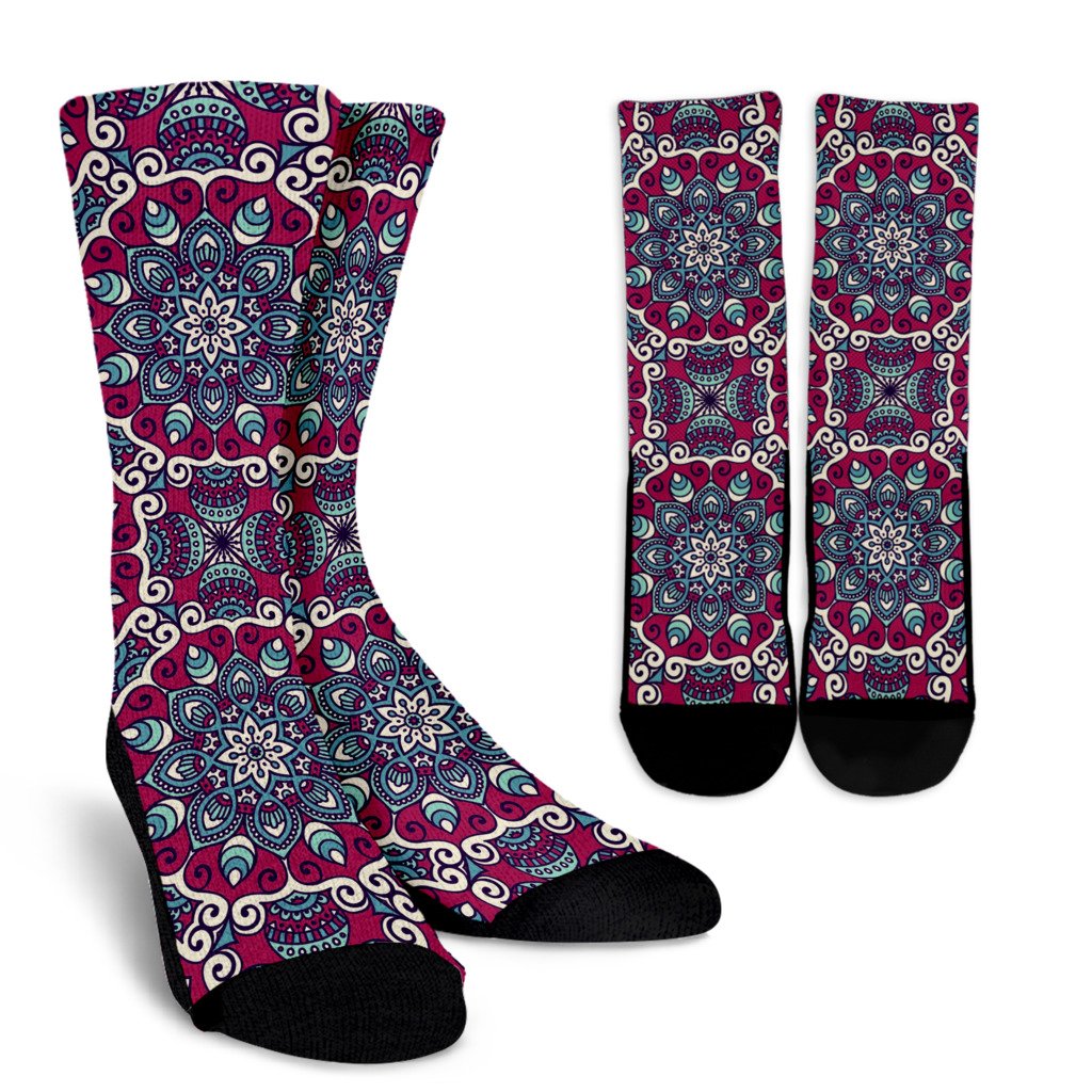 Magenta Mandala Bohemian Pattern Print Crew Socks