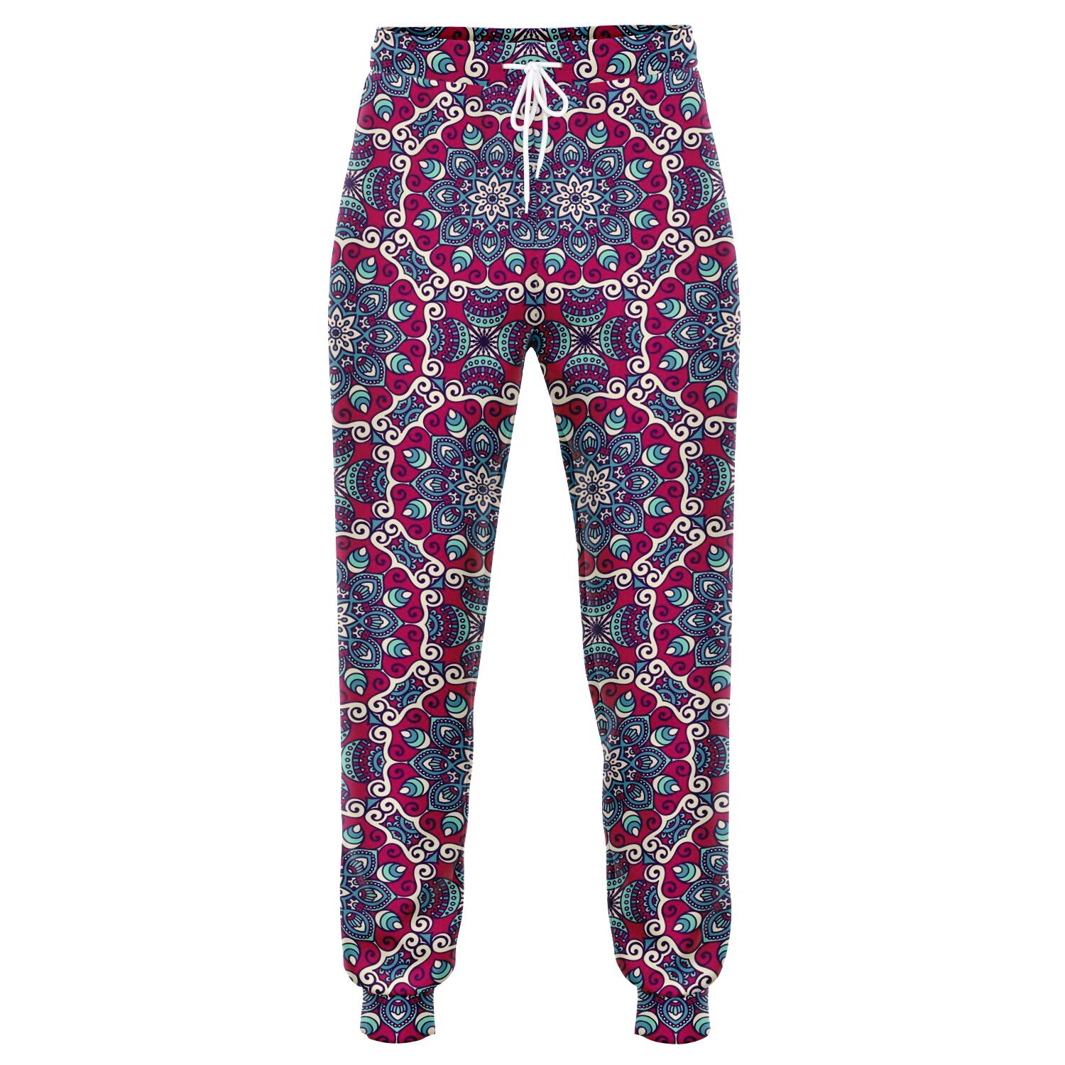 Magenta Mandala Bohemian Pattern Print Jogger Pants