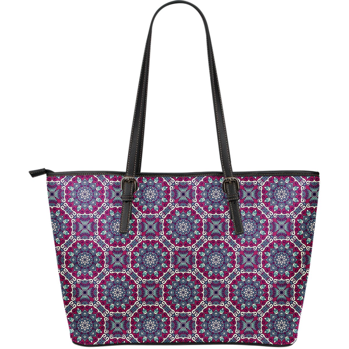 Magenta Mandala Bohemian Pattern Print Leather Tote Bag