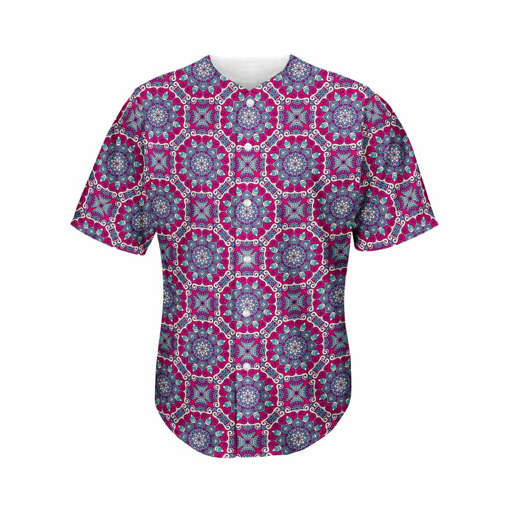 Magenta Mandala Bohemian Pattern Print Men's Baseball Jersey