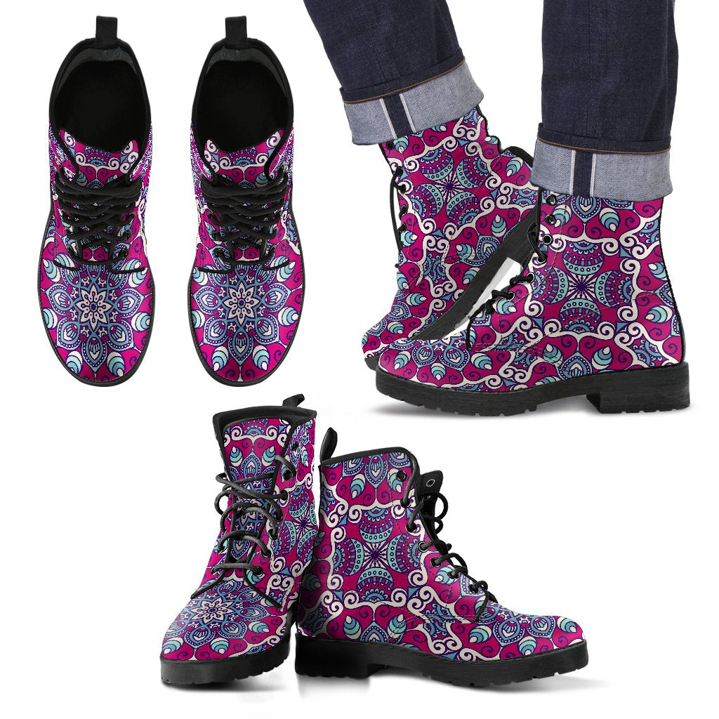 Magenta Mandala Bohemian Pattern Print Men's Boots