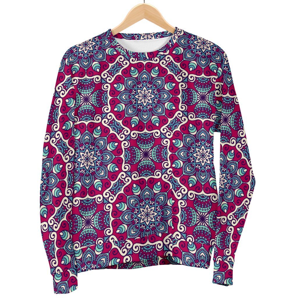 Magenta Mandala Bohemian Pattern Print Men's Crewneck Sweatshirt