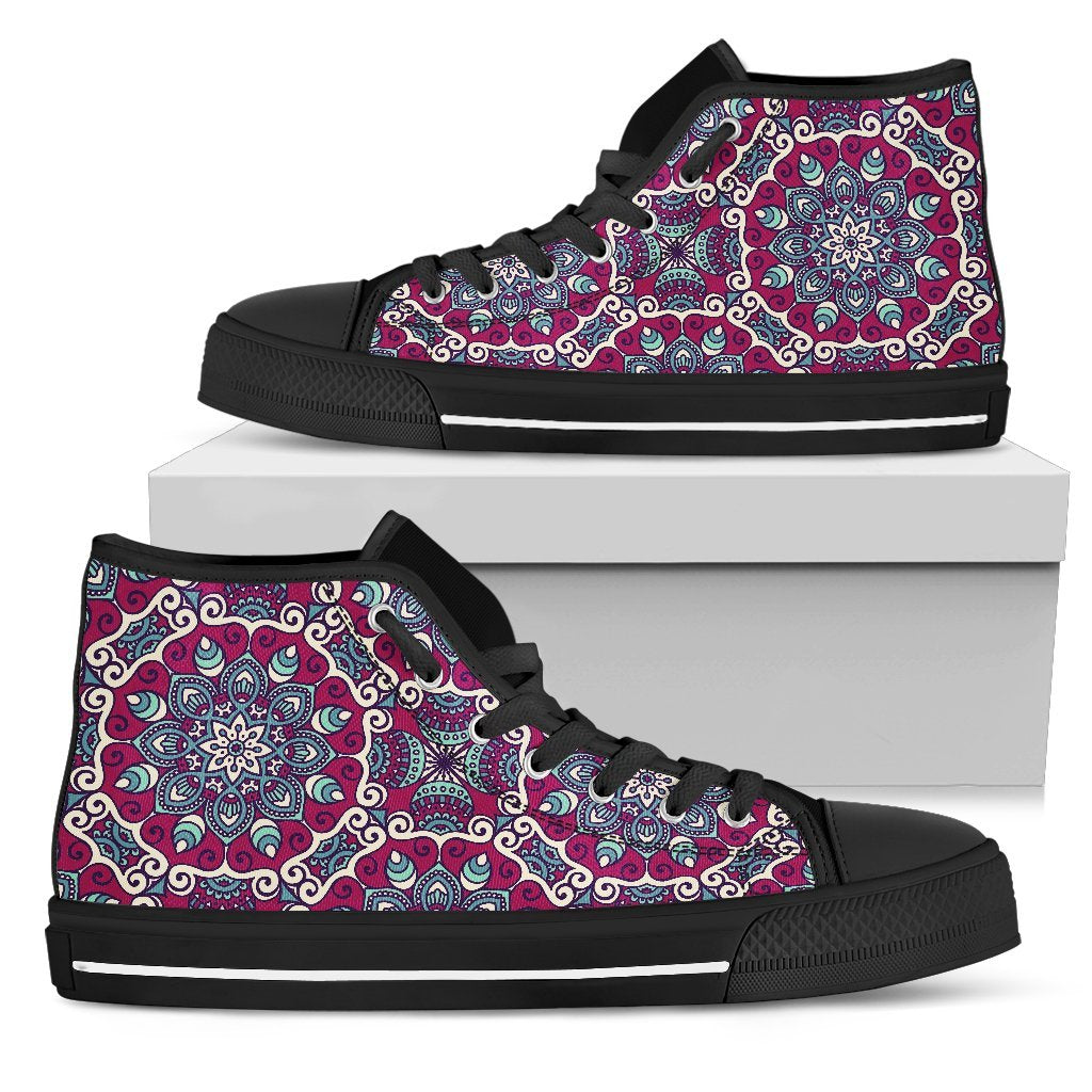 Magenta Mandala Bohemian Pattern Print Men's High Top Shoes